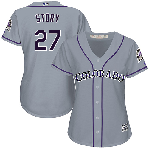 Rockies #27 Trevor Story Grey Road Women's Stitched MLB Jersey - Click Image to Close